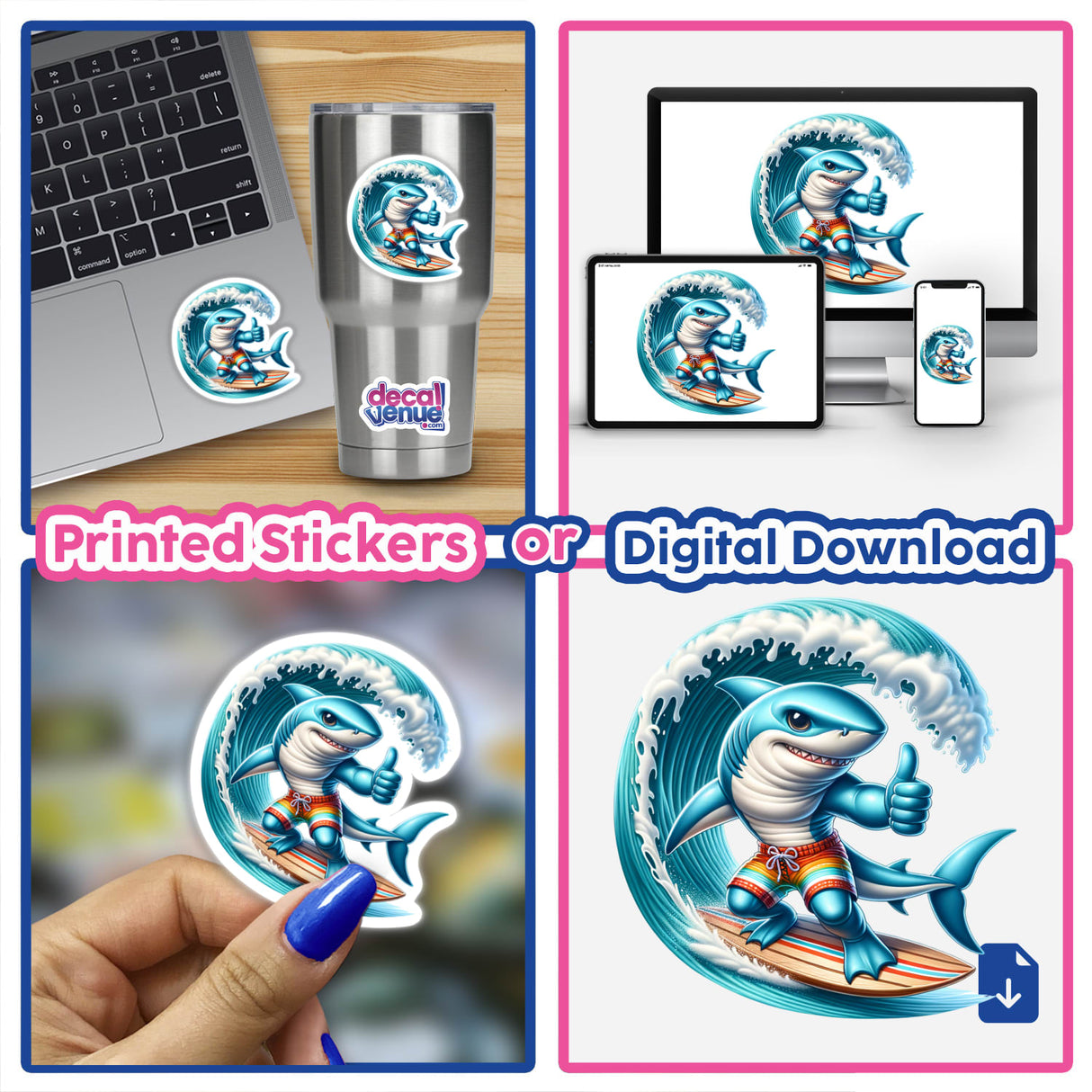 Shark Surfing on Surfboard Thumbs Up