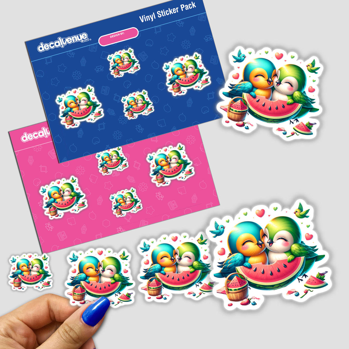 Two Lovebirds Sharing a Watermelon