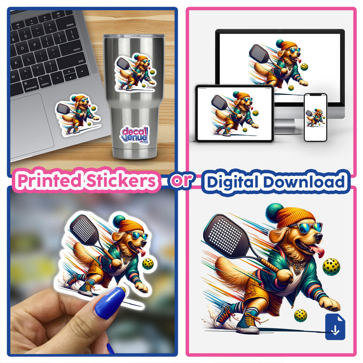 Trendy Golden Retriever Dog Playing Pickleball