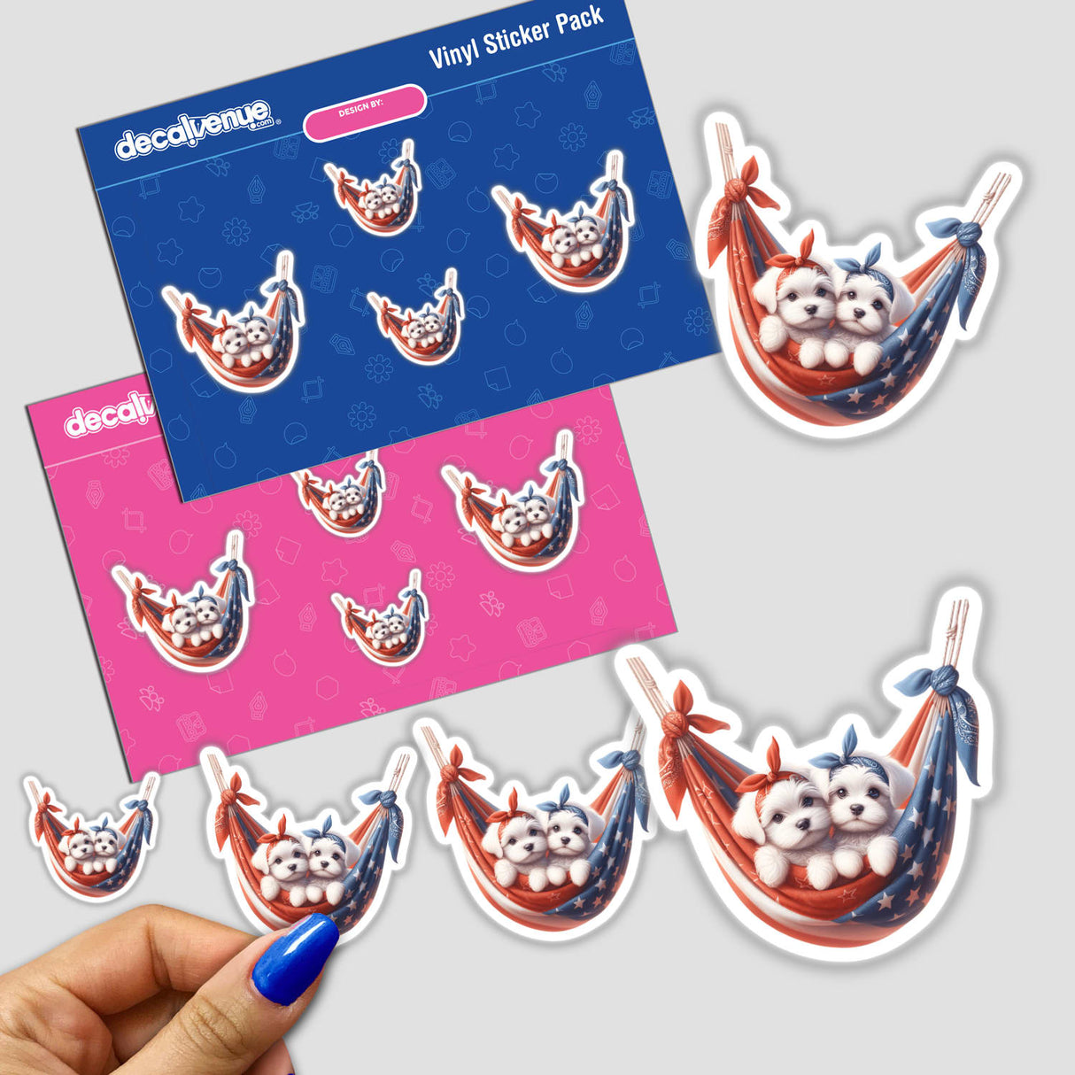 Maltese Dogs in American Flag Bandana Hammock