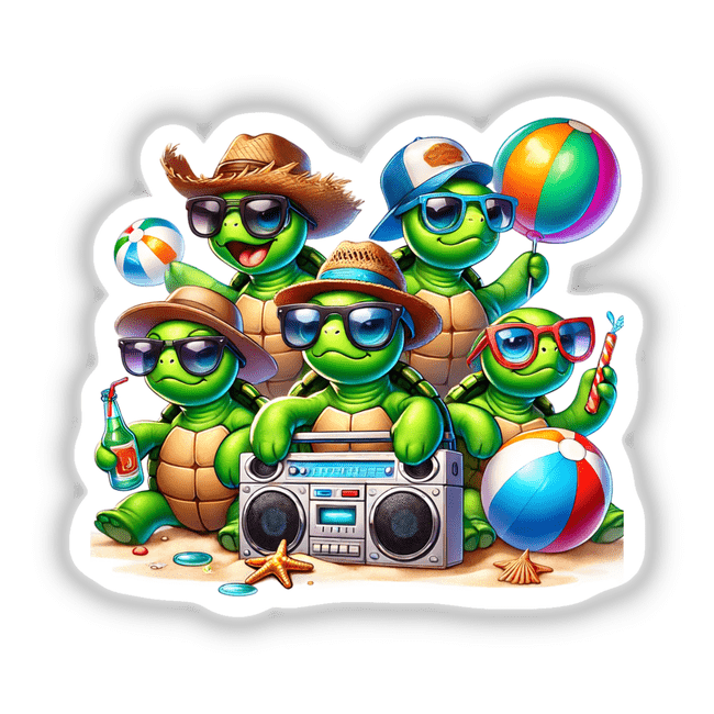 Five Turtles Having a Beach Party