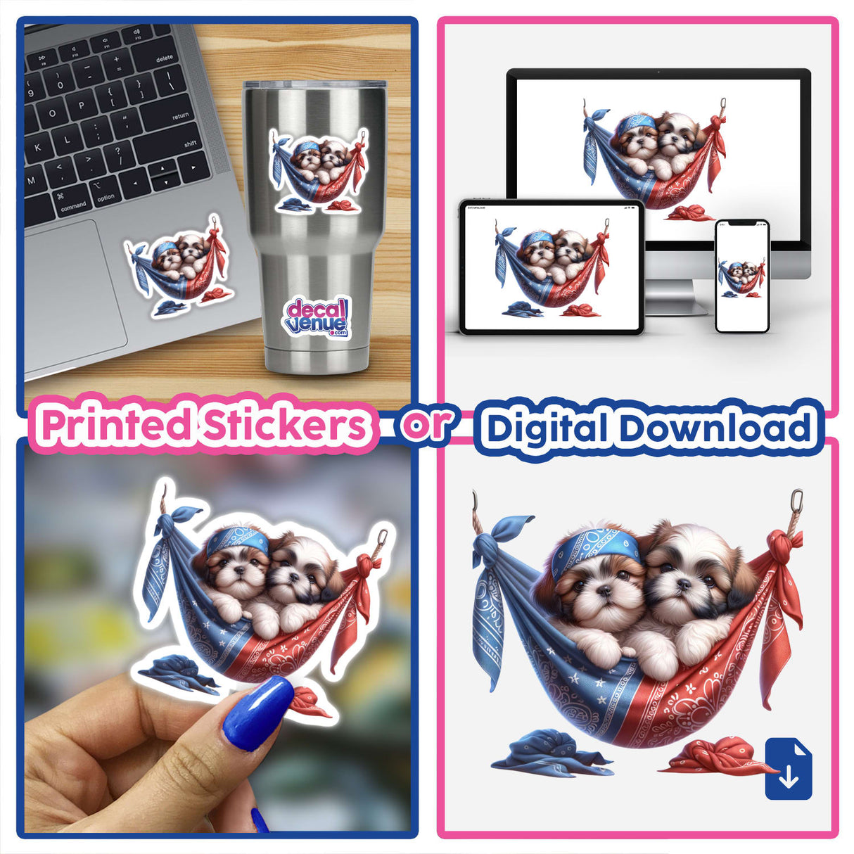 Cute Shih Tzu Dogs in Bandana Hammocks