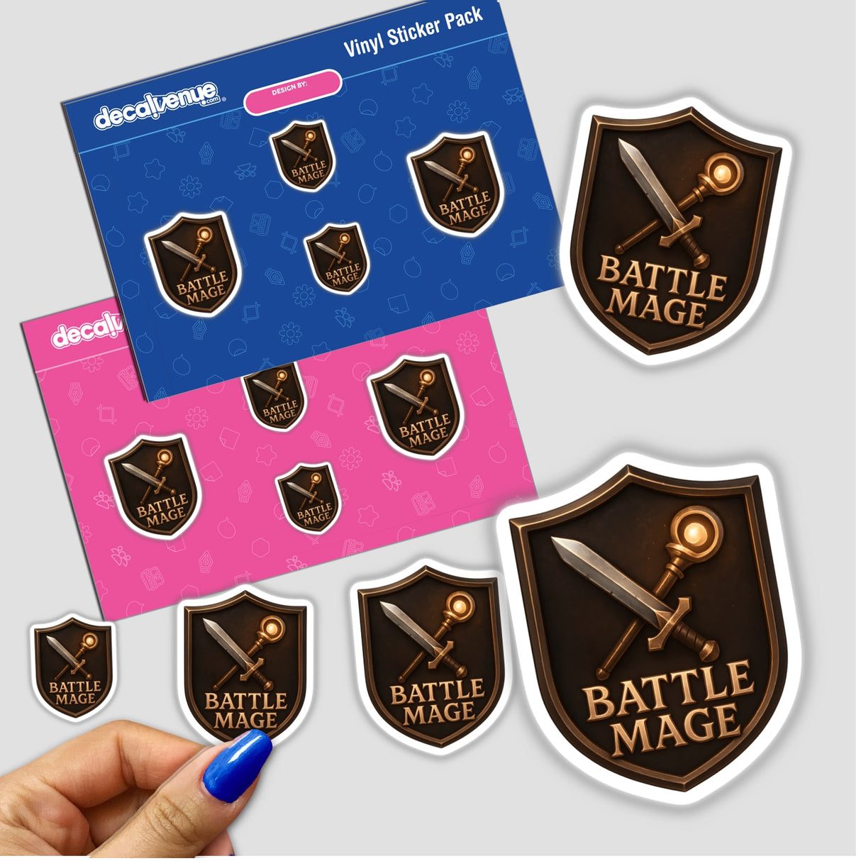 Battle Mage – RPG-Style Skill Badge showcasing a hybrid crest design, offered as stickers or digital artwork, reflecting Decal Venue's unique approach to vinyl stickers and digital art.