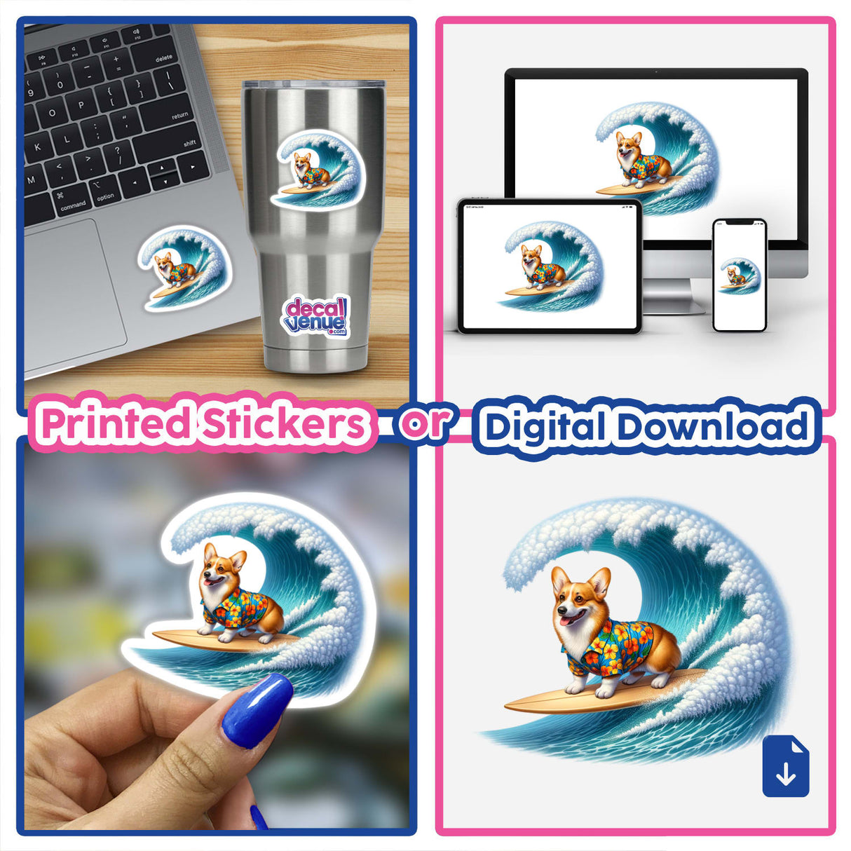 Corgi Surfing Wearing Hawaiin Shirt