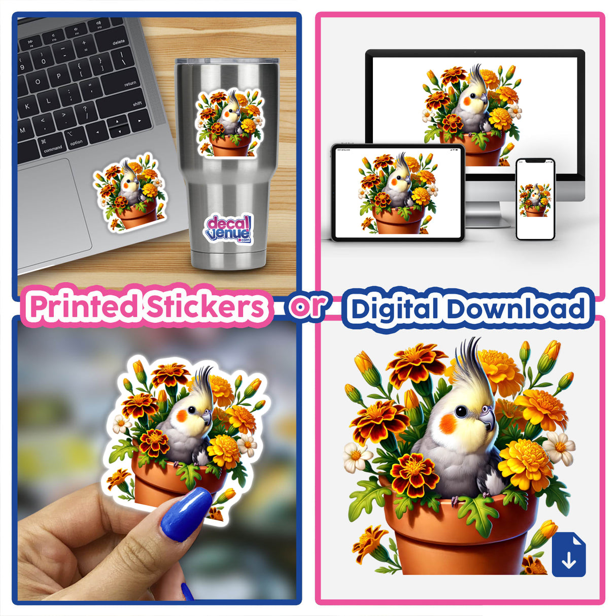 Cockatiel Bird Peeking Out of Flower Pot