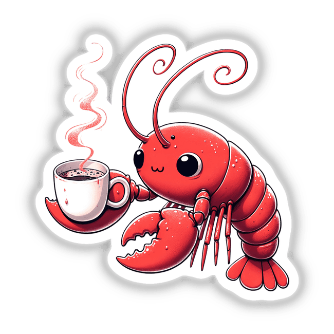 Red Lobster Holding a Cup of Coffee