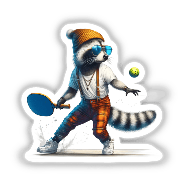 Trendy Raccoon Playing Pickleball