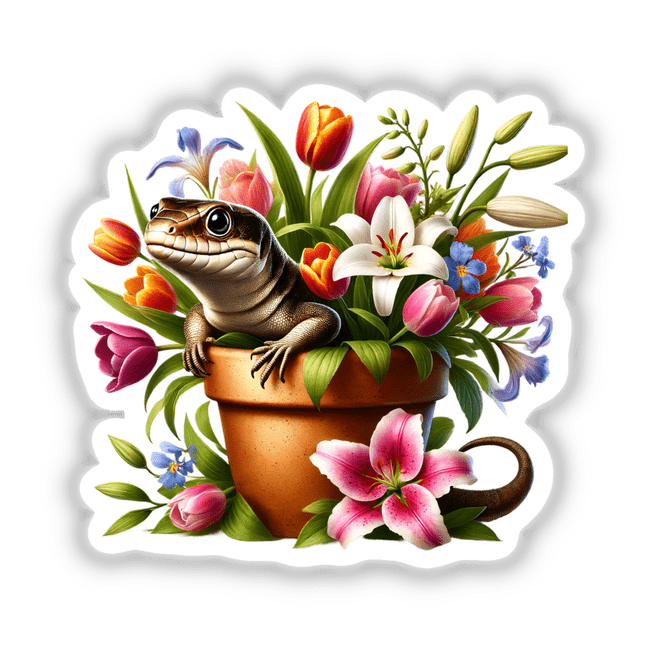 Lizard Peeking Out of Flower Pot