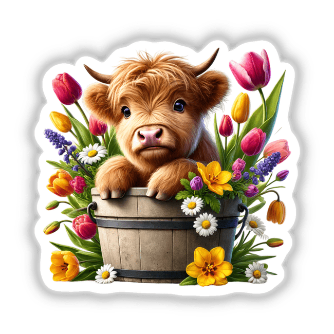 Highland Cow Peeking Out of Flower Pot