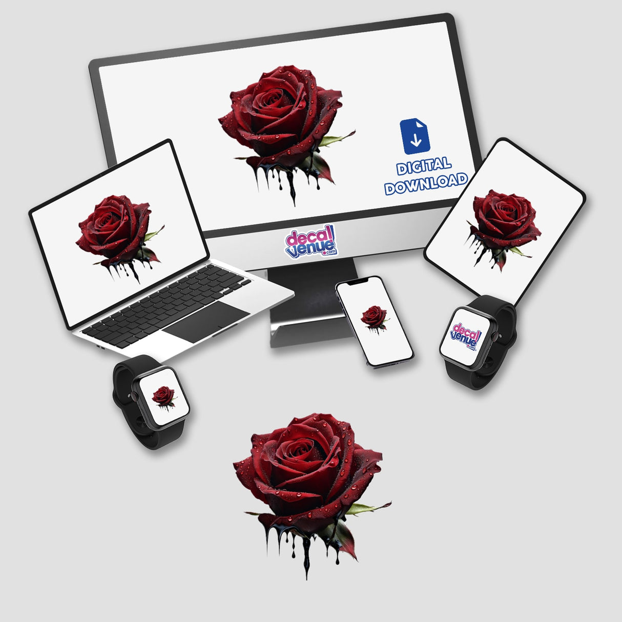 a computer screen with a red rose on it