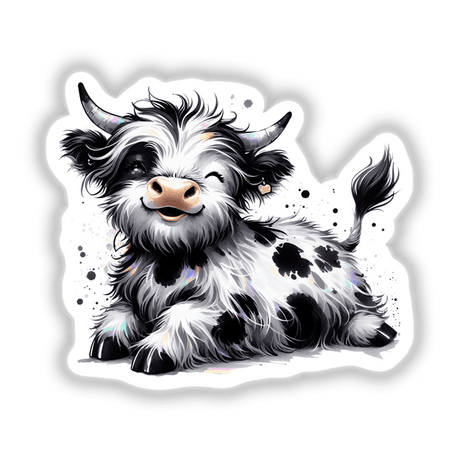 Black and White Resting Highland Cow