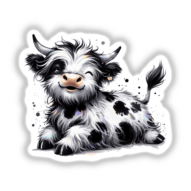 Black and White Resting Highland Cow