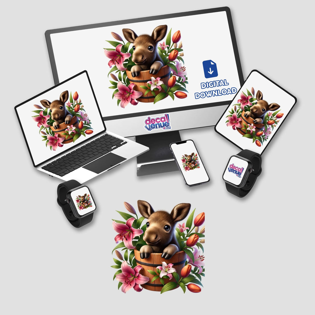 Moose Peeking Out of Flower Pot