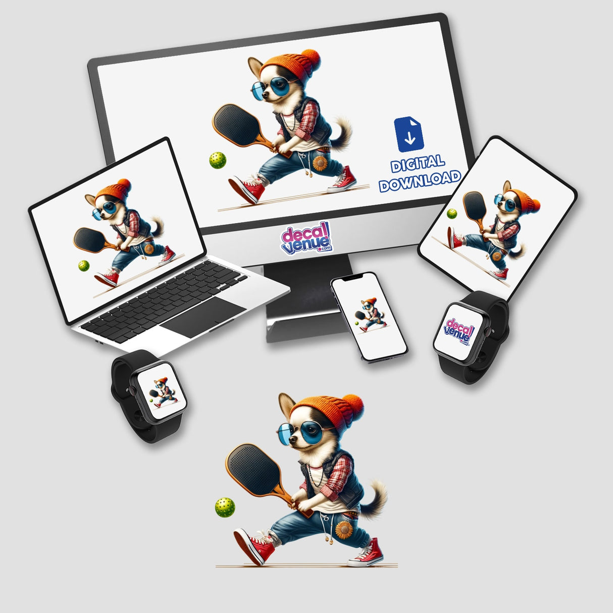 Trendy Chihuahua Dog Playing Pickleball