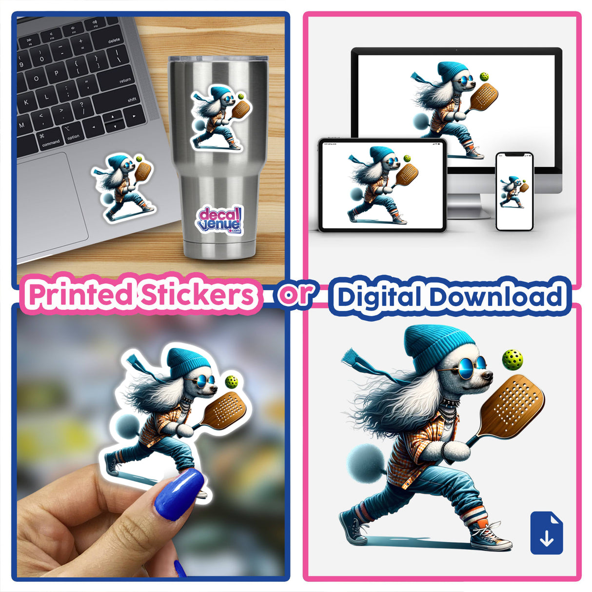 Hipster Poodle Dog Playing Pickleball Trendy