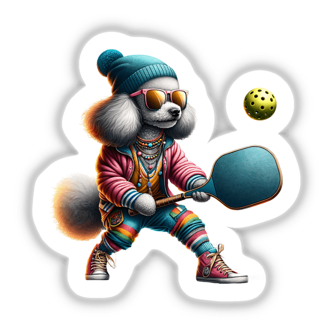 Hipster Poodle Dog Playing Pickleball