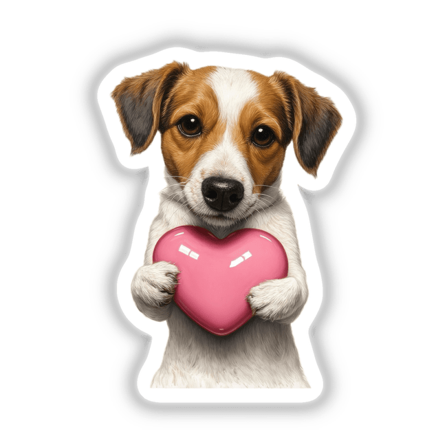 Jack Russell Puppy with Pink Heart