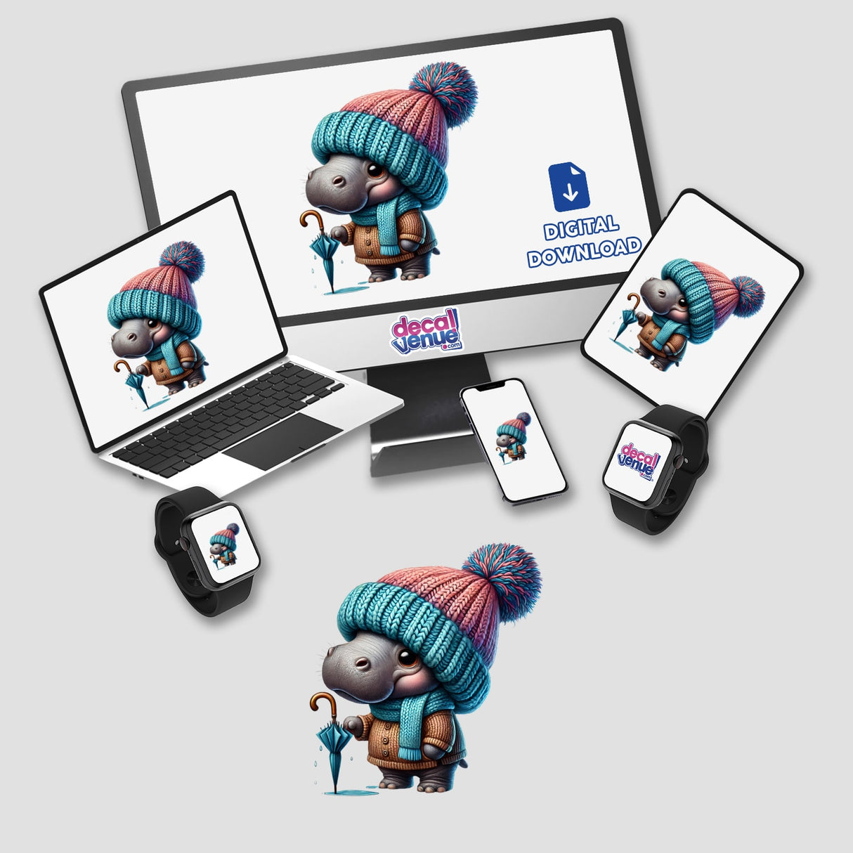 Hippo Gnome with Umbrella - Stickers and Digital Art for various devices
