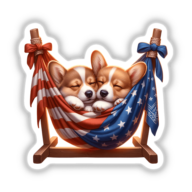 Corgi Dogs in American Flag Bandana Hammock
