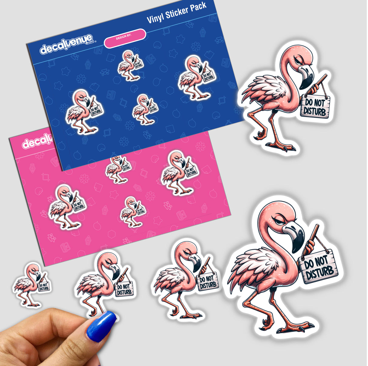 Grumpy Flamingo Holding Do Not Disturb Sign