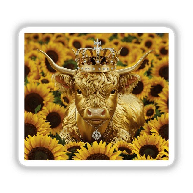 Golden Highland Cow Crown Sunflowers