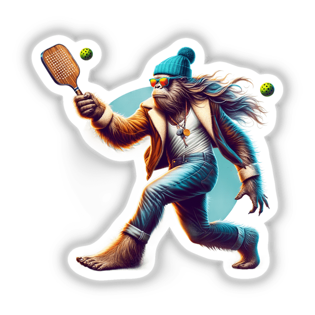 Hipster Sasquatch Playing Pickleball