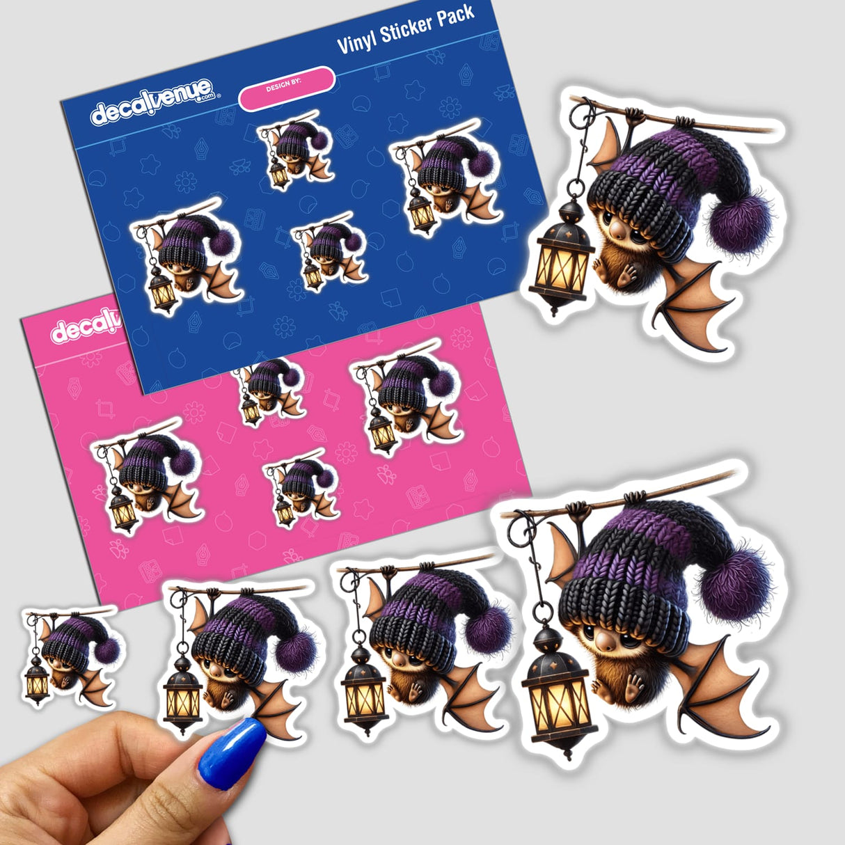 Bat Gnome with Lantern sticker pack featuring cartoon characters, including a bat holding a lantern. Available as stickers or digital artwork from Decal Venue.