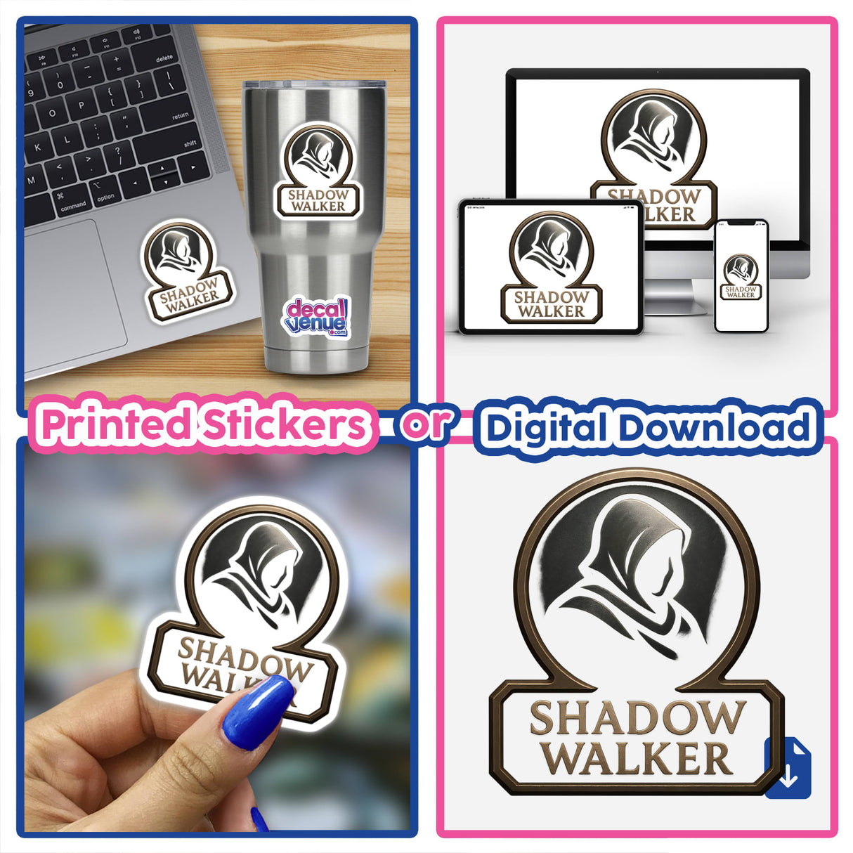 Shadow Walker – RPG-Style Skill Badge (Dark Bronze Stealth Crest) featuring intricate emblem design, available as unique stickers or digital artwork from Decal Venue, perfect for RPG enthusiasts.