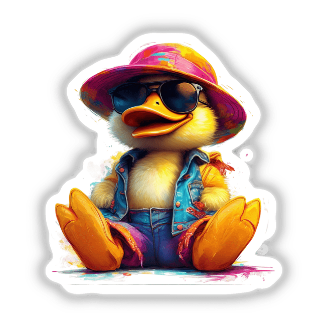 Stylish Duck cartoon wearing a hat and sunglasses, available as stickers or digital artwork from Decal Venue.