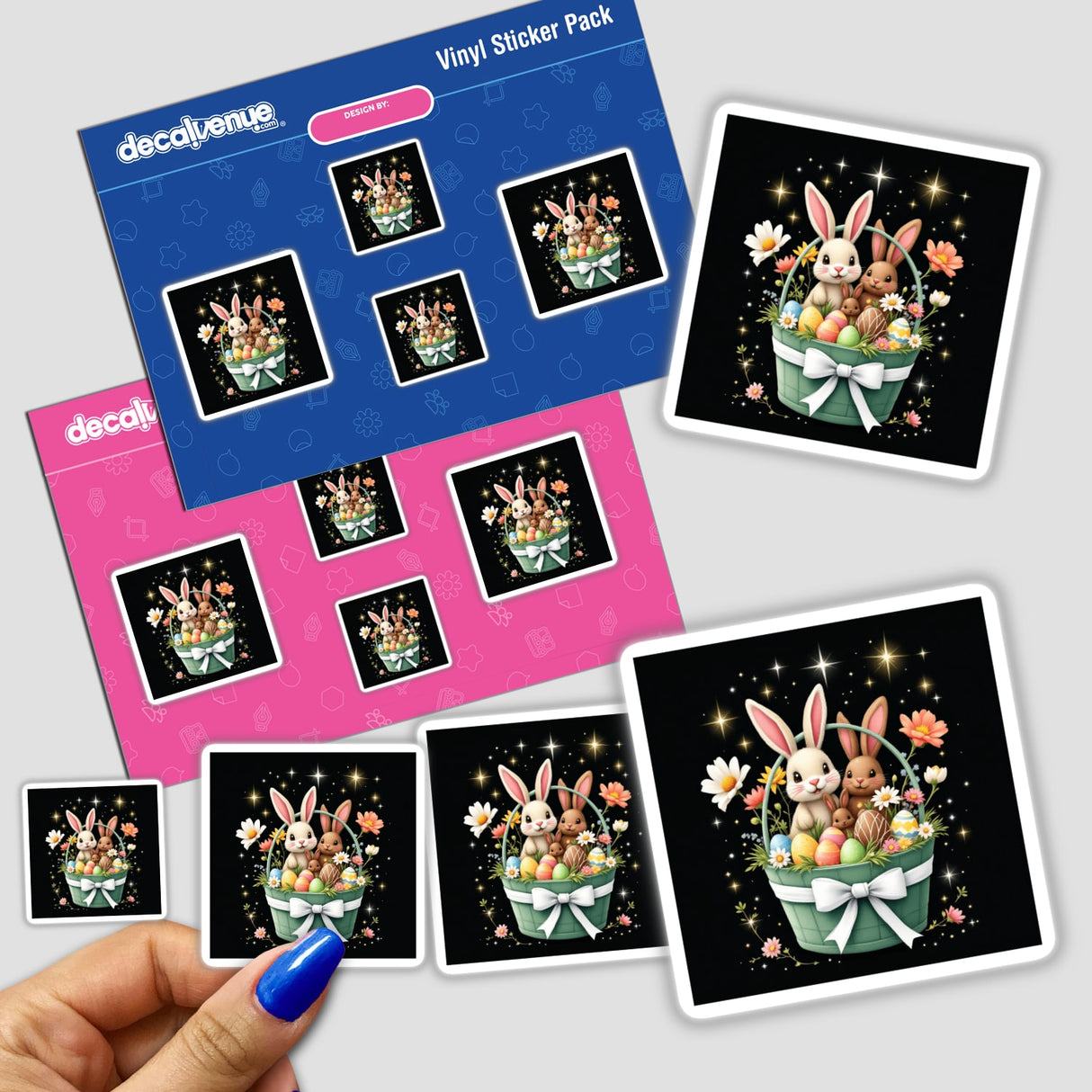 Green Easter Basket with Bunnies