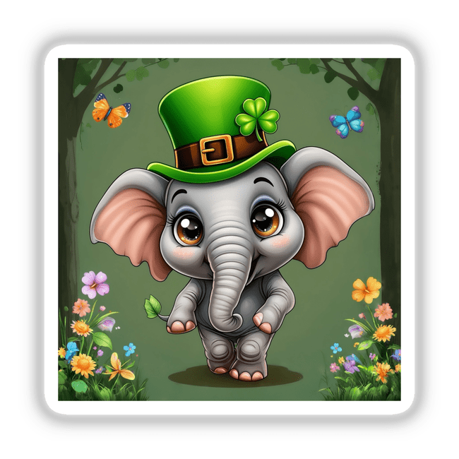 Leprechaun Elephant in Forest with Butterflies and Flowers