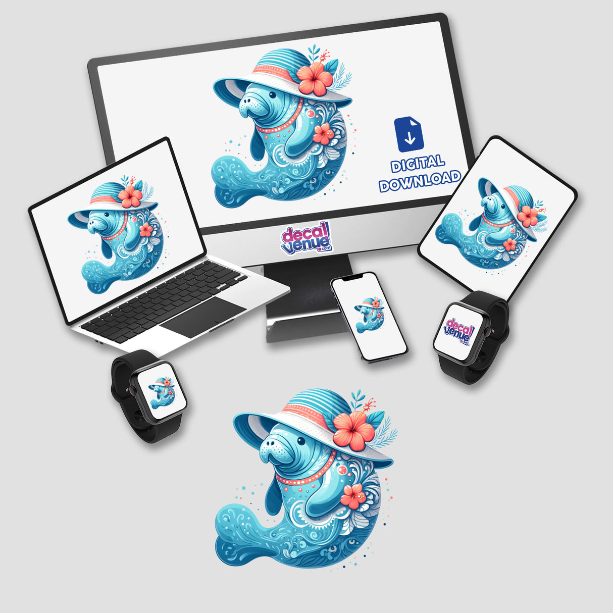 Manatee in Summer Beach Hibiscus Hat