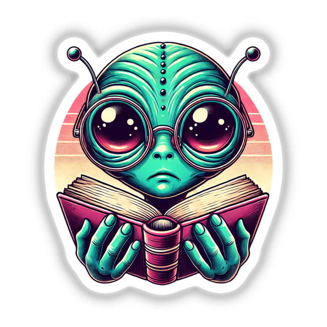 Alien With Reading Glasses Open Book