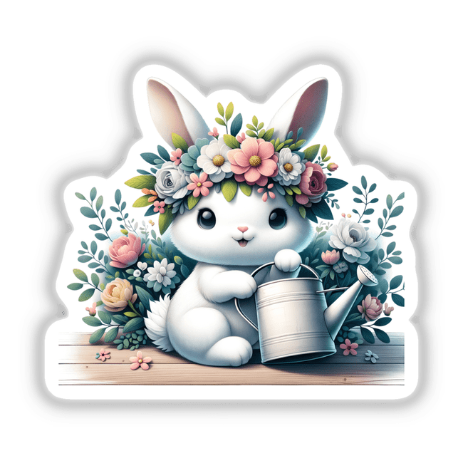 Cute Bunny Holding Watering Can