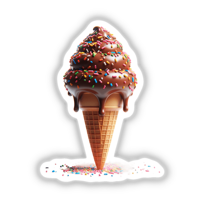 Chocolate ice cream cone with colorful sprinkles, delicious dessert, sweet treat