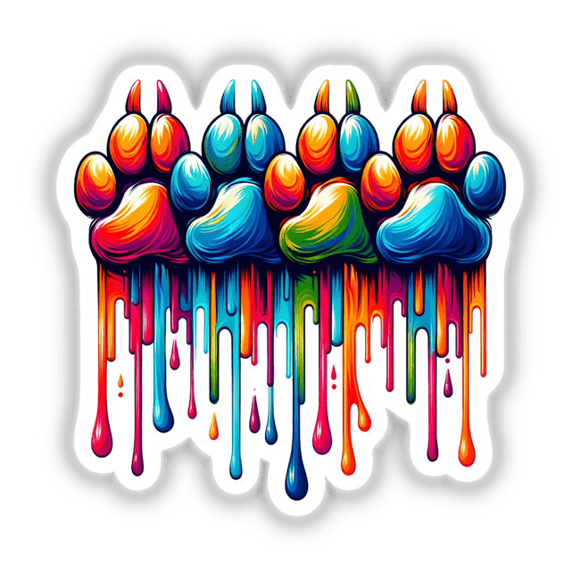 Rainbow Four Dog Paw Prints Dripping Pride
