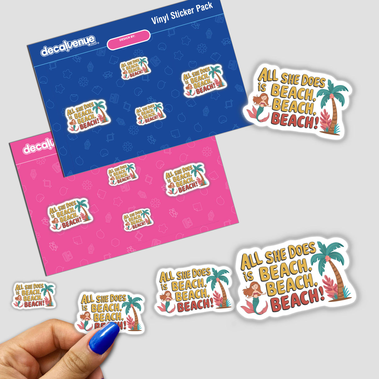 "All She Does is Beach, Beach, Beach" Mermaid Digital Artwork Stickers from Decal Venue
