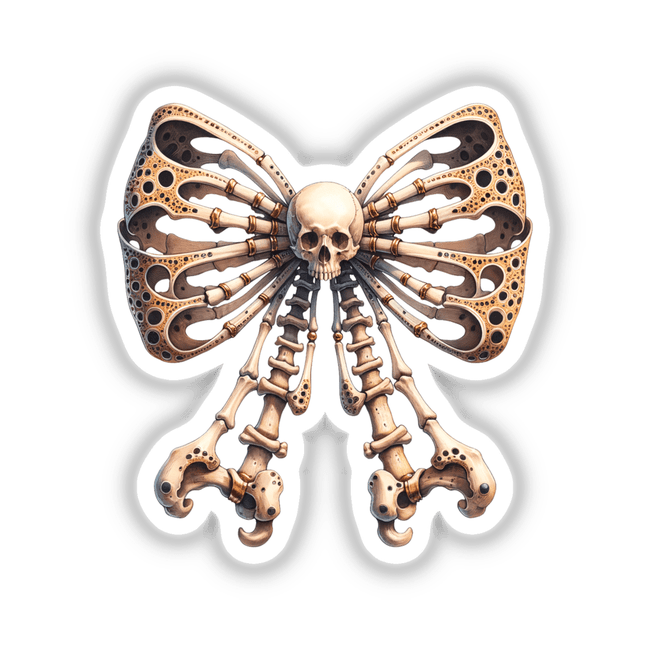 Skeleton Bones Coquette Bow digital artwork featuring a butterfly-like skeleton design, ideal for Halloween decor and available as stickers or digital downloads from DecalVenue.