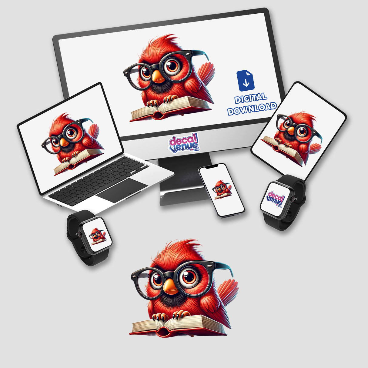 Cardinal Bird With Reading Glasses Open Book