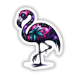 Gothic Flamingo sticker or digital artwork featuring a detailed illustration of a flamingo with palm trees, a blue X, and cartoonish elements.