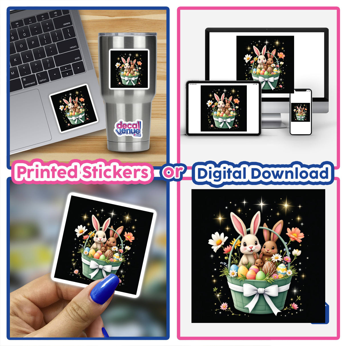 Green Easter Basket with Bunnies