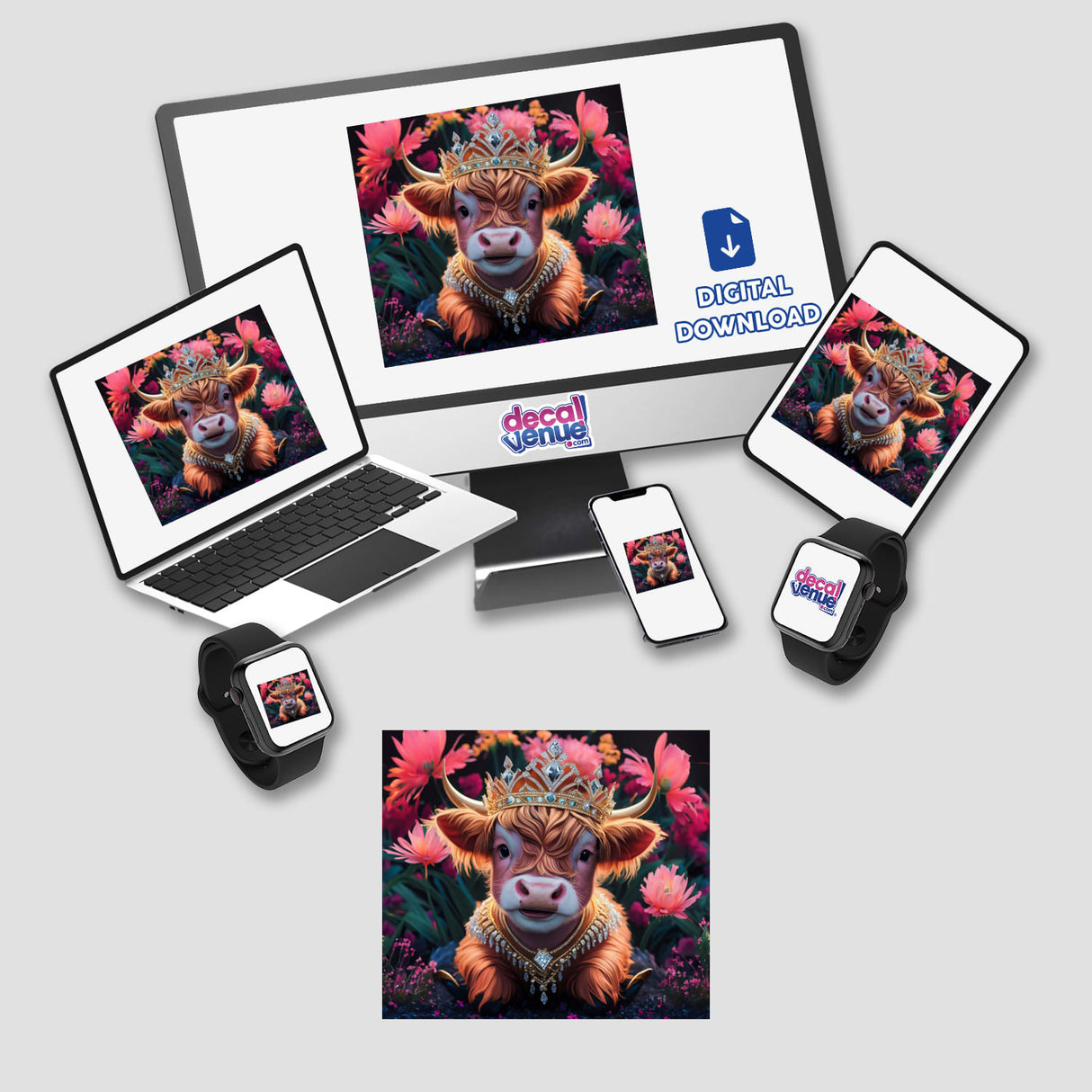 Baby Highland Cow Crown Flowers