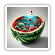 Aquatic Wonderland Coral Reef Inside a Watermelon: Digital artwork featuring fish and sea creatures inside a watermelon, available as stickers or digital download. Perfect for whimsical and vibrant decor.