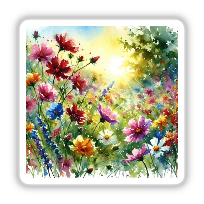 Wild Meadow - Field of Flowers in Bloom painting, featuring vibrant flowers in a field, available as stickers or digital artwork from Decal Venue.