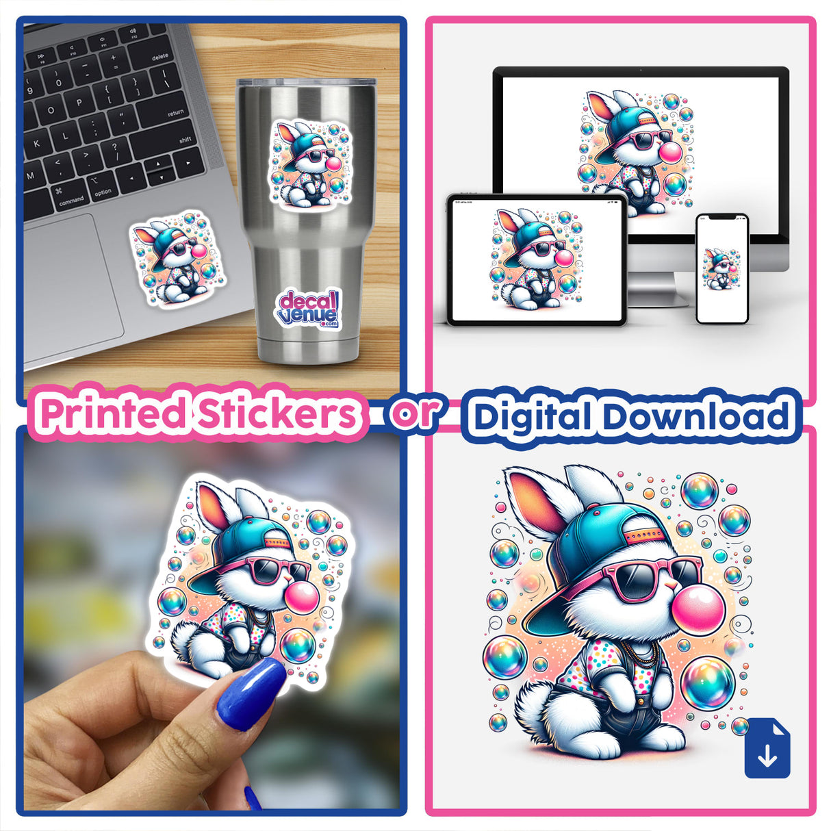 Hipster Bunny Blowing Bubbles with Bubble Gum