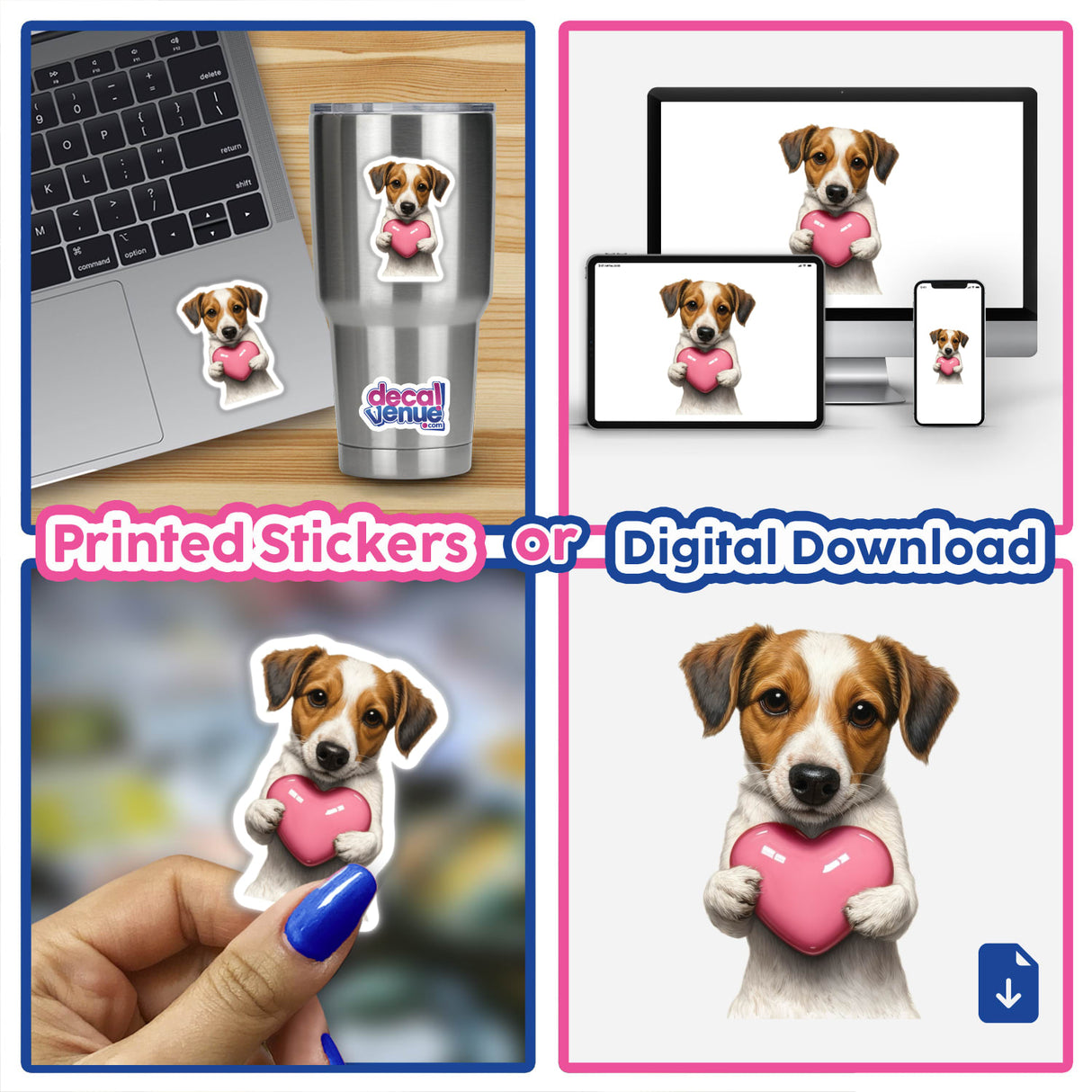 Jack Russell Puppy with Pink Heart