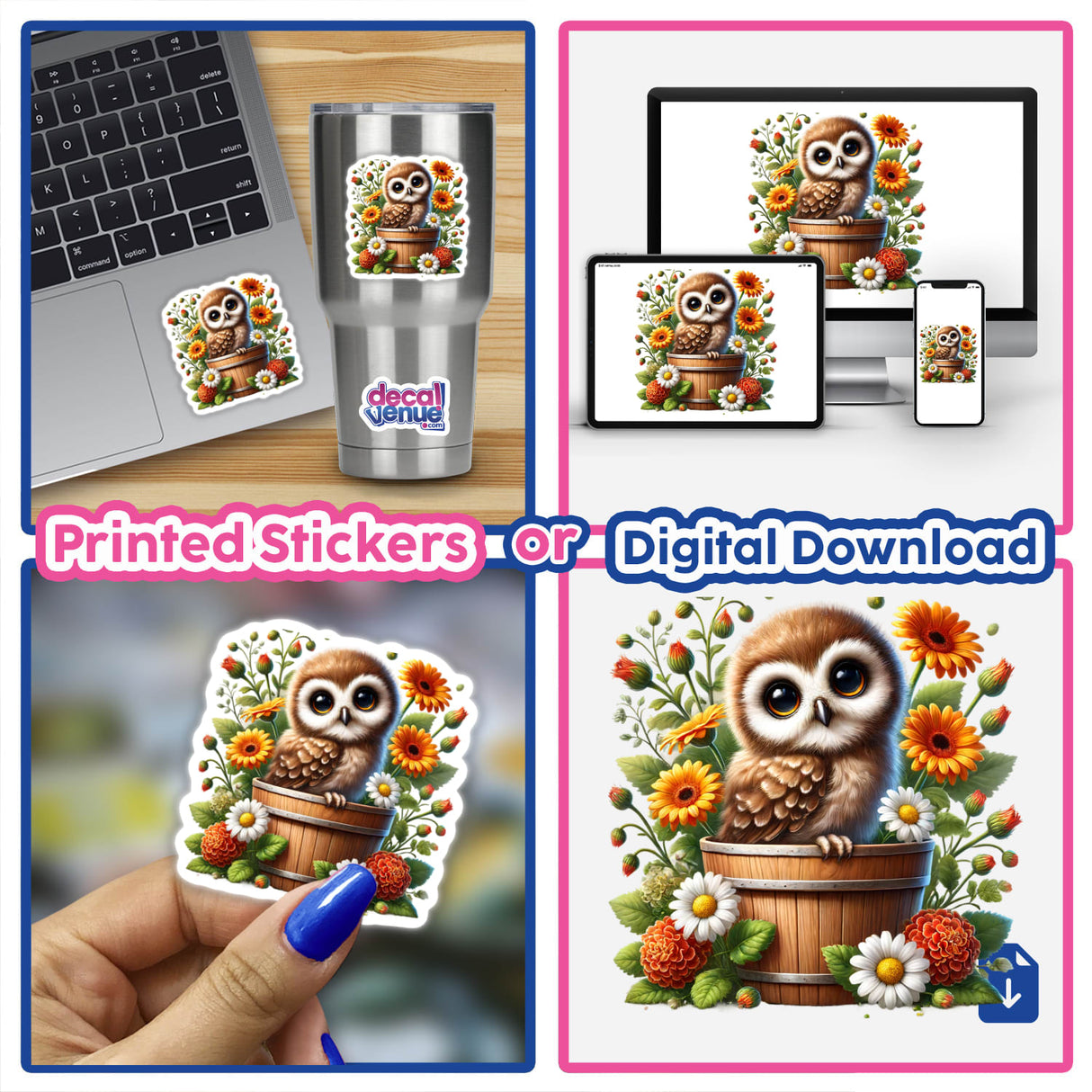 Owl Bird Peeking Out of Flower Pot