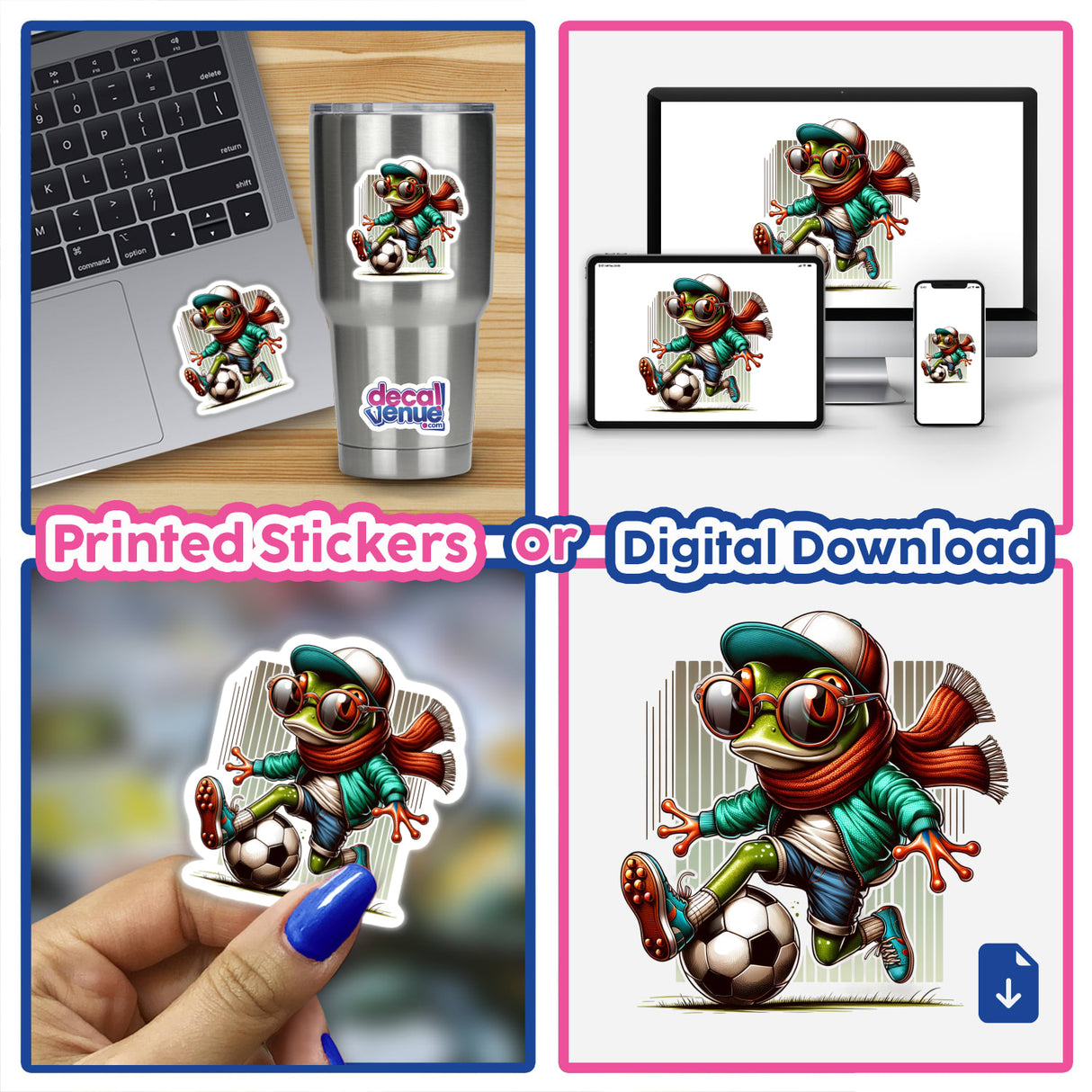 Hipster Frog Playing Soccer