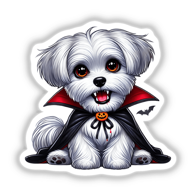 Cute Vampire Maltese Dog with Fangs - Digital artwork designed pet sticker