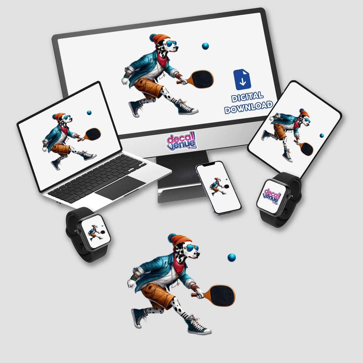 Trendy Dalmatian Dog Playing Pickleball